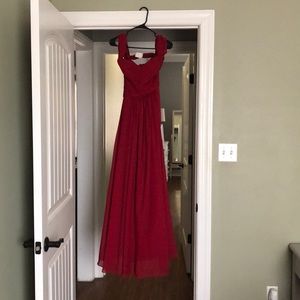Burgundy off the shoulder bridesmaid dress